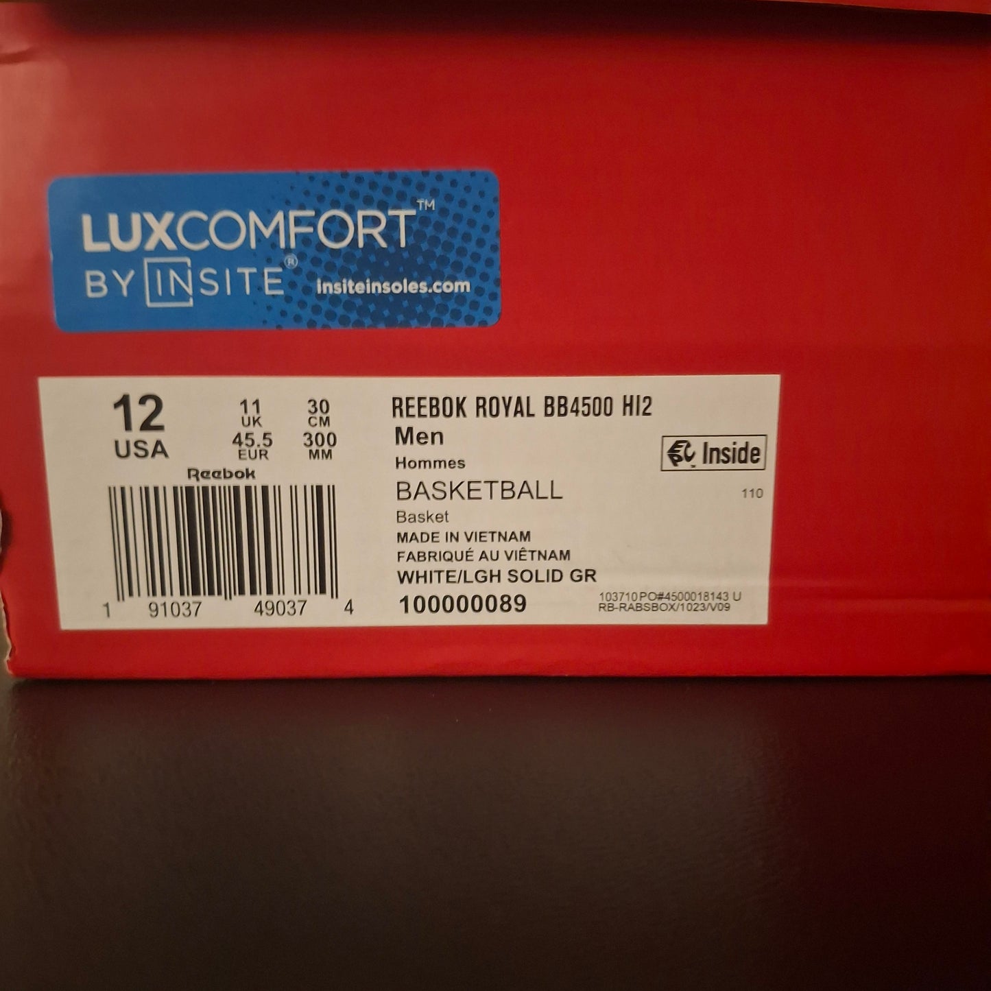 Size 12 - Reebok Royal BB4500 2 High White Light Solid Grey
